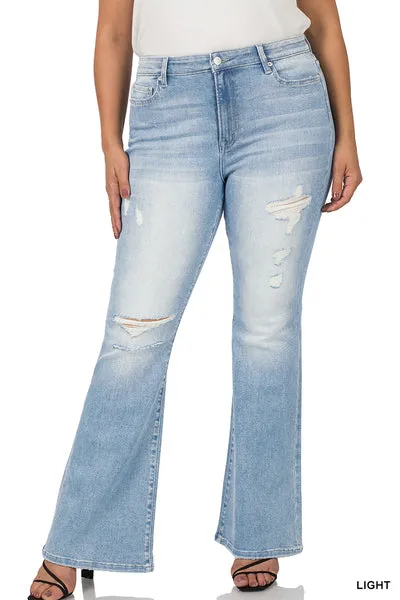 PLUS HIGH-RISE DISTRESSED JEANS