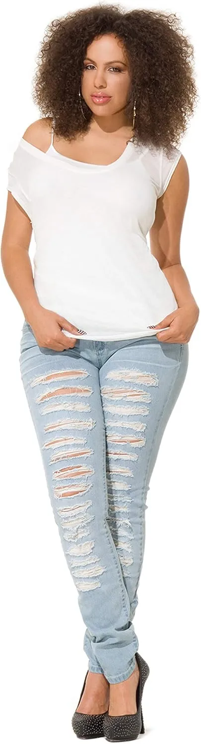 Poetic Justice Women's Curvy Fit Stretch Denim Mid Rise Skinny Jeans