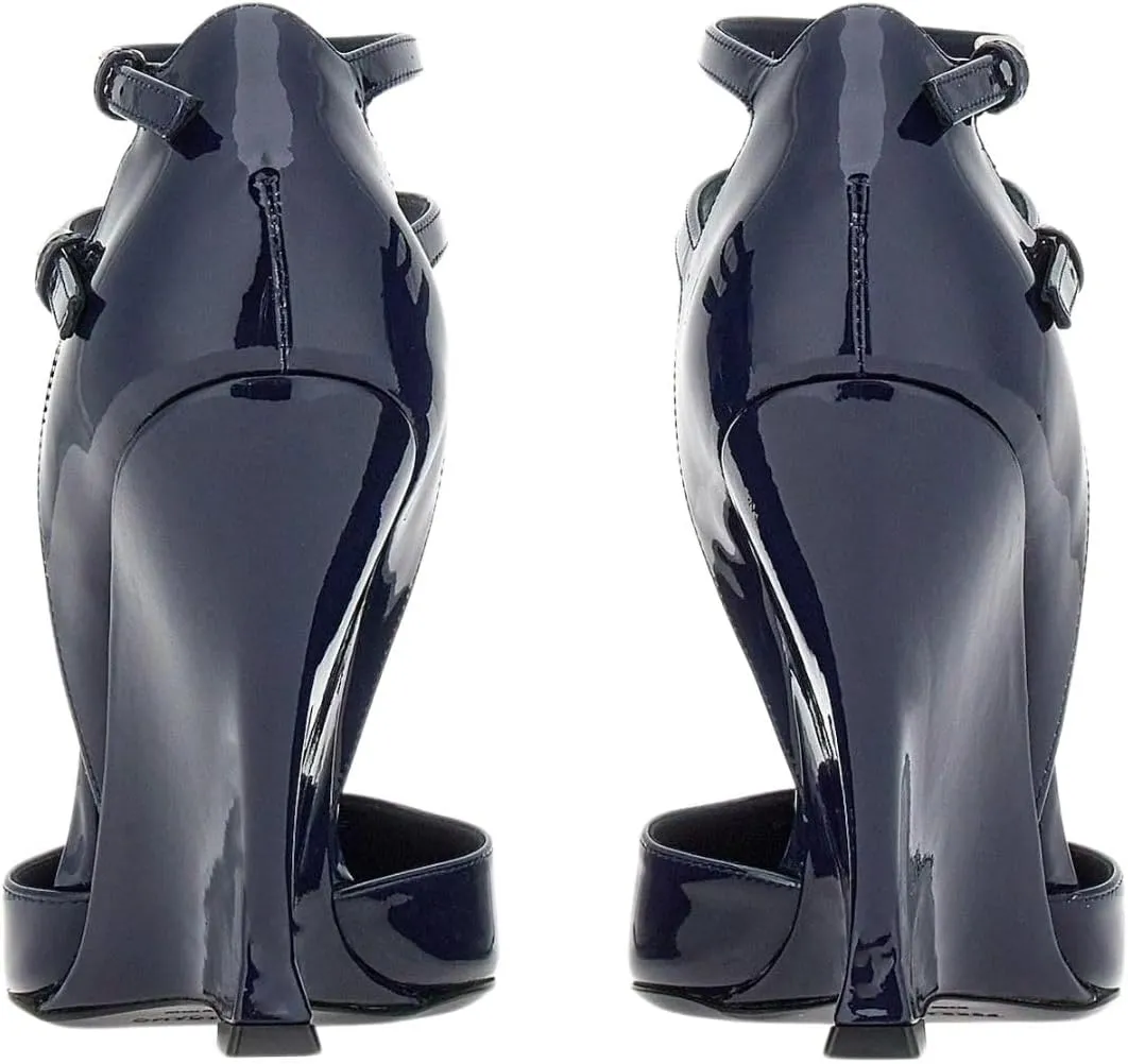 Pointed Closed Toe Wedge Heels for Women, Sexy Patent Leather Buckle Strap Office Dress Pumps Shoes