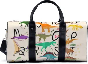 Polychromatic Dinosaurs and English letters Duffel Bag Travel Yoga Camping Gym Shoulder Bags Sports Handbag Lightweight canvas Tote Bag Holdall for Men Women