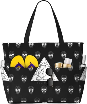 Polygonal Modern Crystal Skull Large Beach Tote Bag for Women Extra Large Capacity Waterproof Sandproof Pool Bag Suitable for Swimming Pool Gym Travel