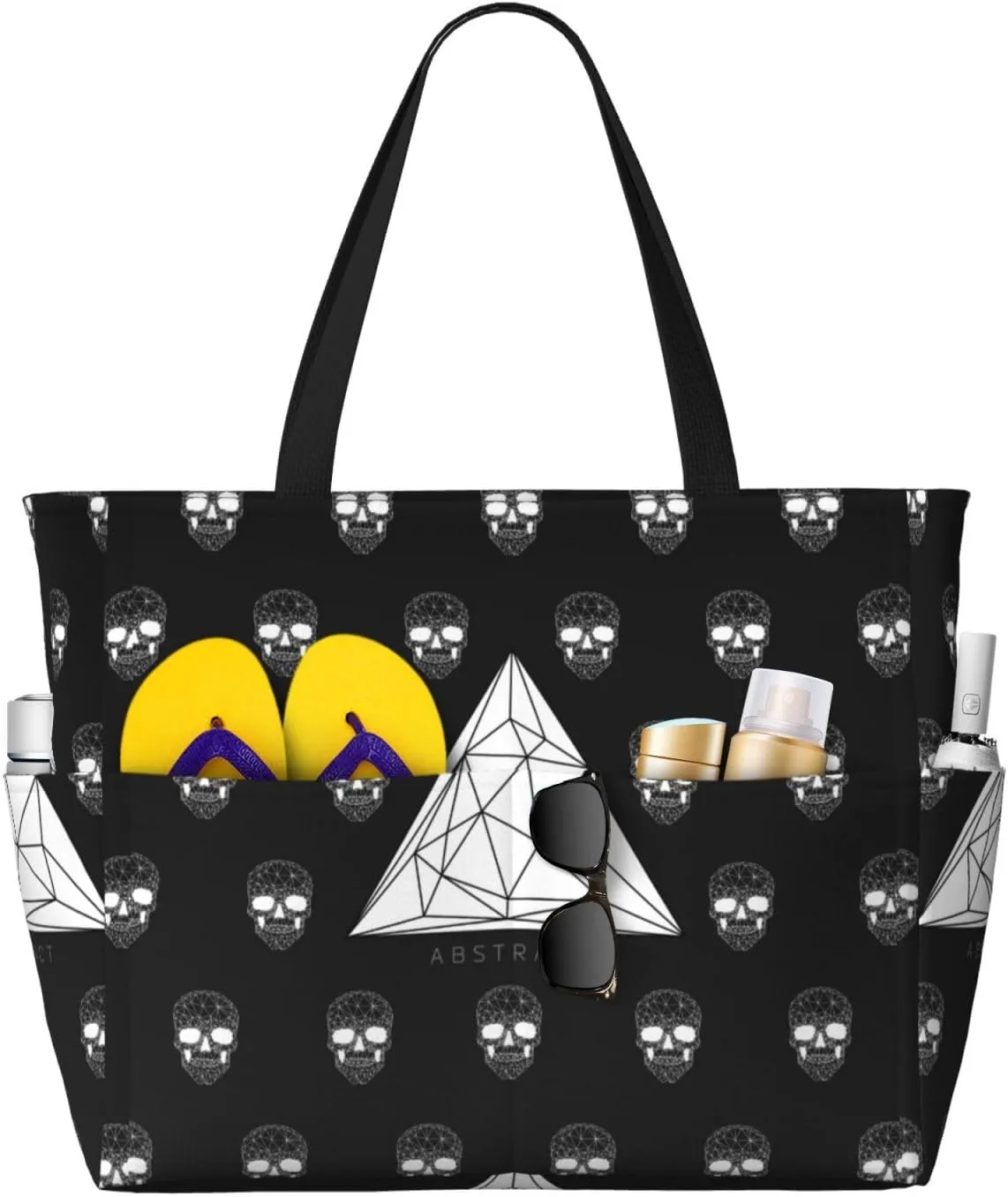 Polygonal Modern Crystal Skull Large Beach Tote Bag for Women Extra Large Capacity Waterproof Sandproof Pool Bag Suitable for Swimming Pool Gym Travel