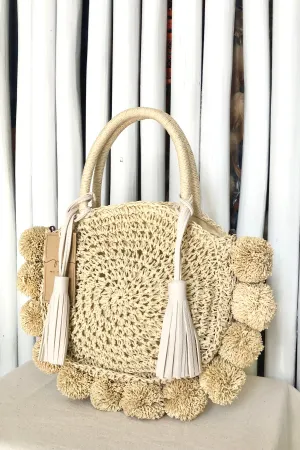Pom Pom Round Crossbody Handle Bag