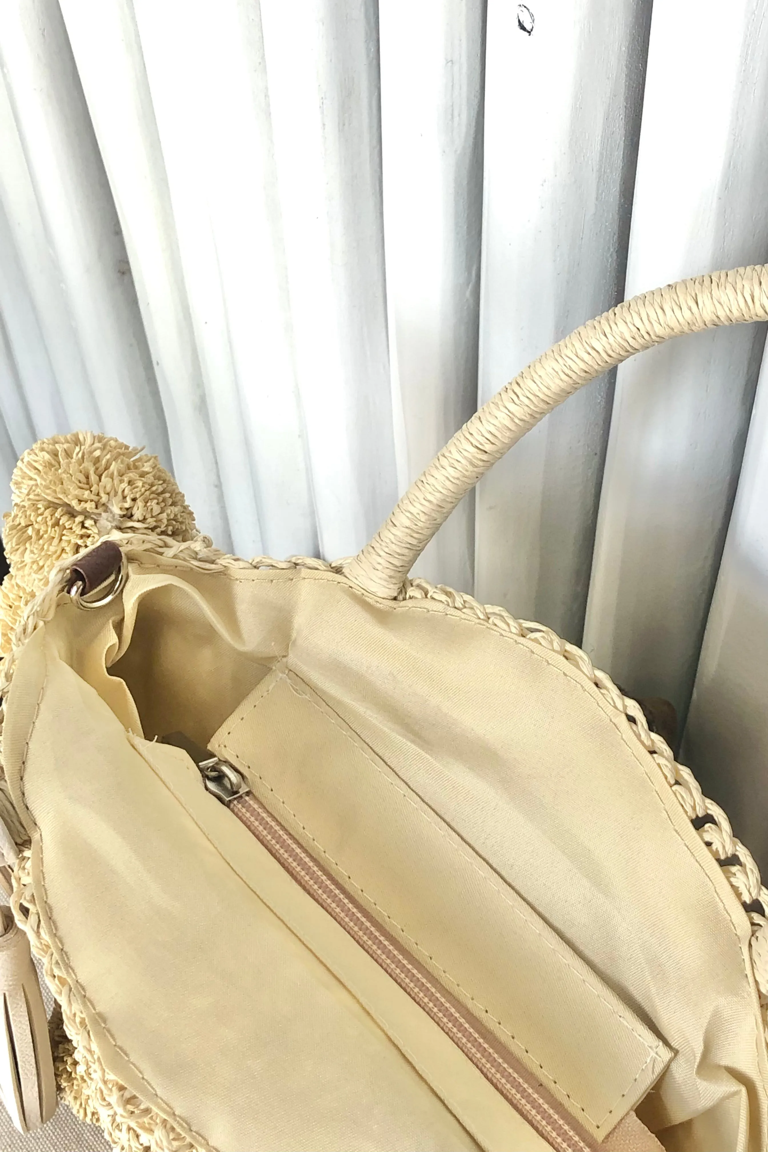Pom Pom Round Crossbody Handle Bag