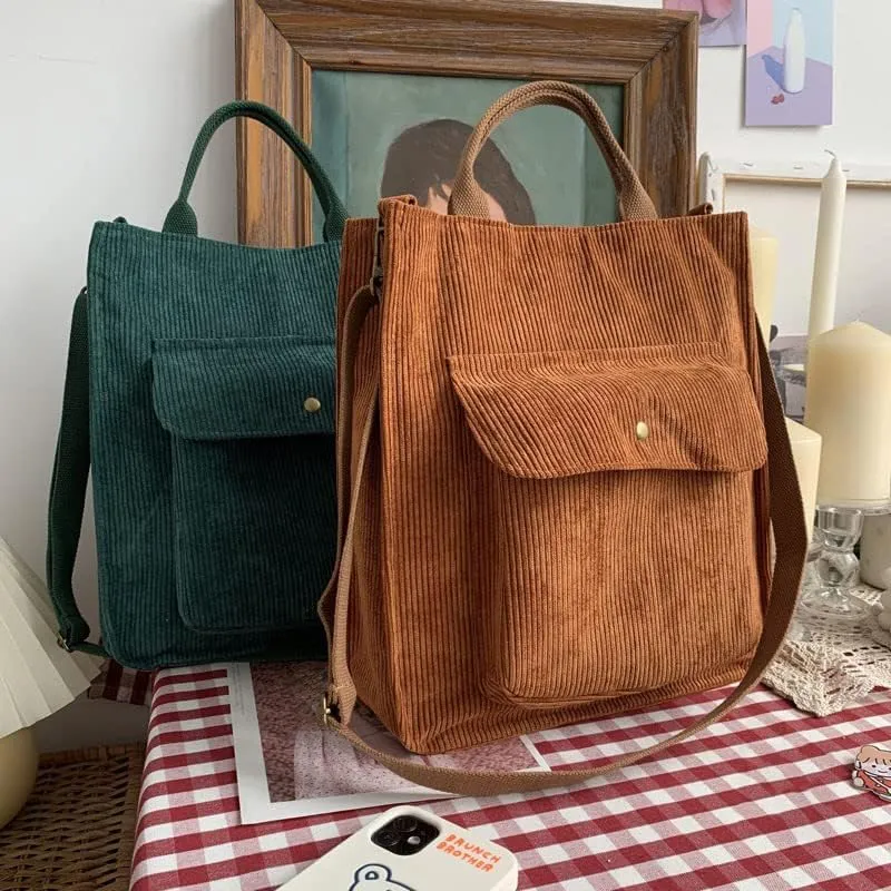 Pooyikoi New Corduroy Shoulder Bag Foreign Trade Retro Schoolgirl Canvas Diagonal Straddle Bag Art Versatile Handbag