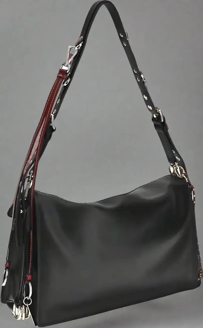 PRADA black leather Large Soft Sound Shoulder Bag with charms