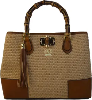 Pratesi Leather Bag for Women Sarteano Shoulder Bag Straw Hnd S291/PCE - Summer Brown Made in Italy