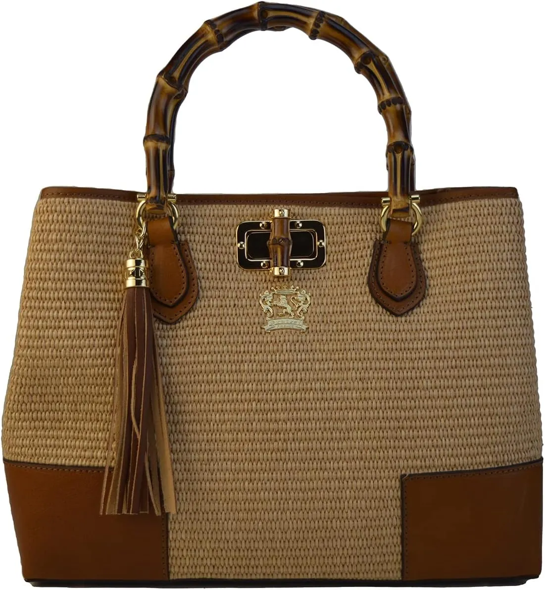 Pratesi Leather Bag for Women Sarteano Shoulder Bag Straw Hnd S291/PCE - Summer Brown Made in Italy