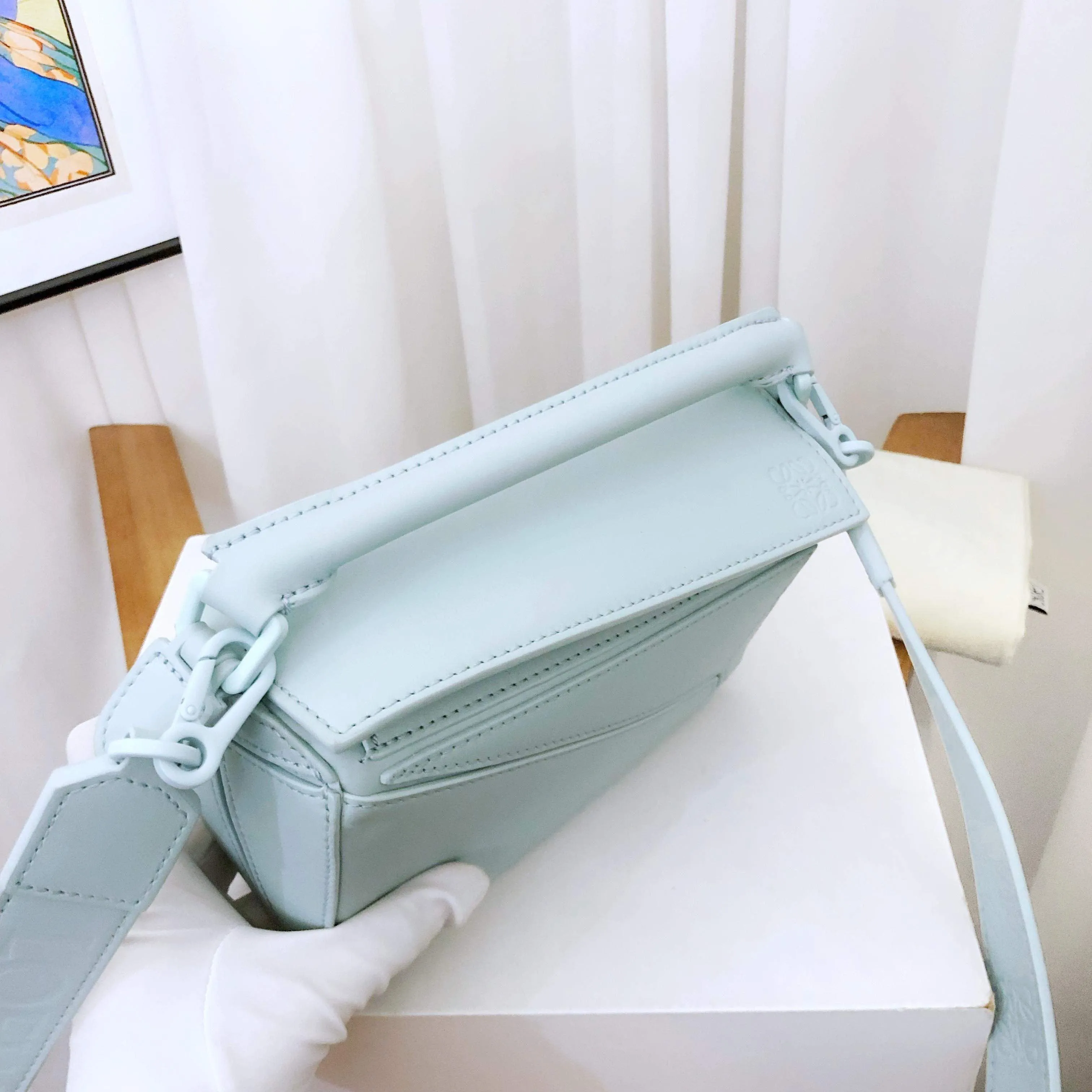 Preloved Loewe Puzzle Mini Blue Leather Crossbody Bag