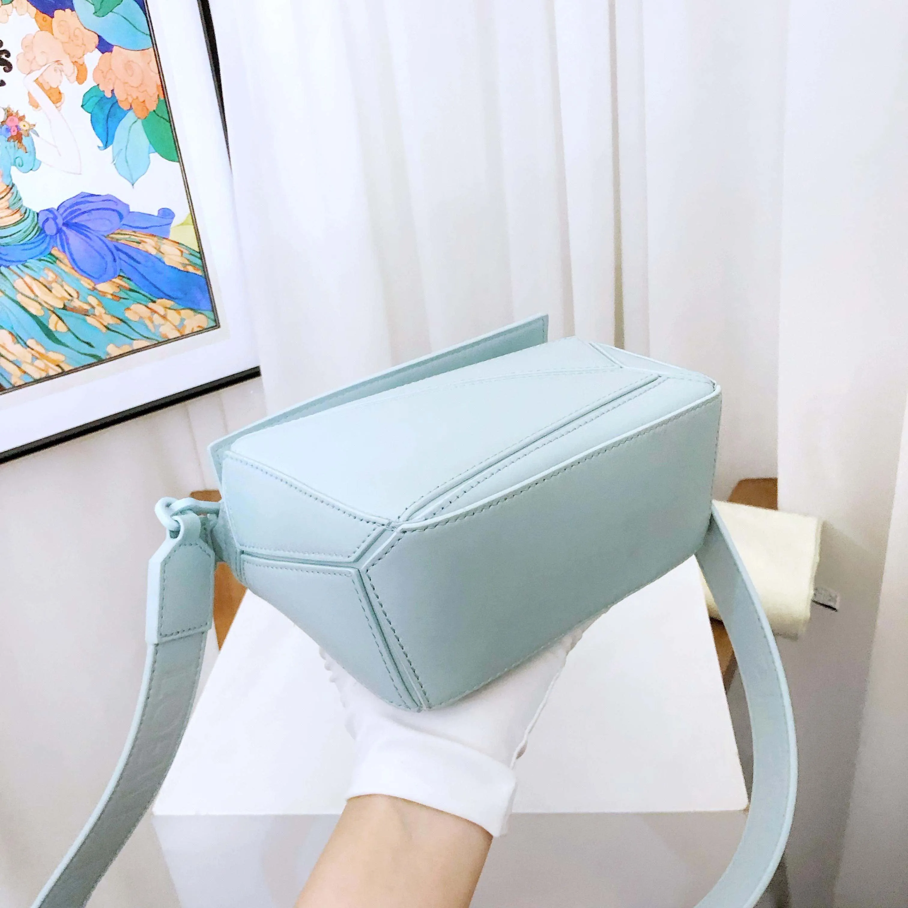 Preloved Loewe Puzzle Mini Blue Leather Crossbody Bag