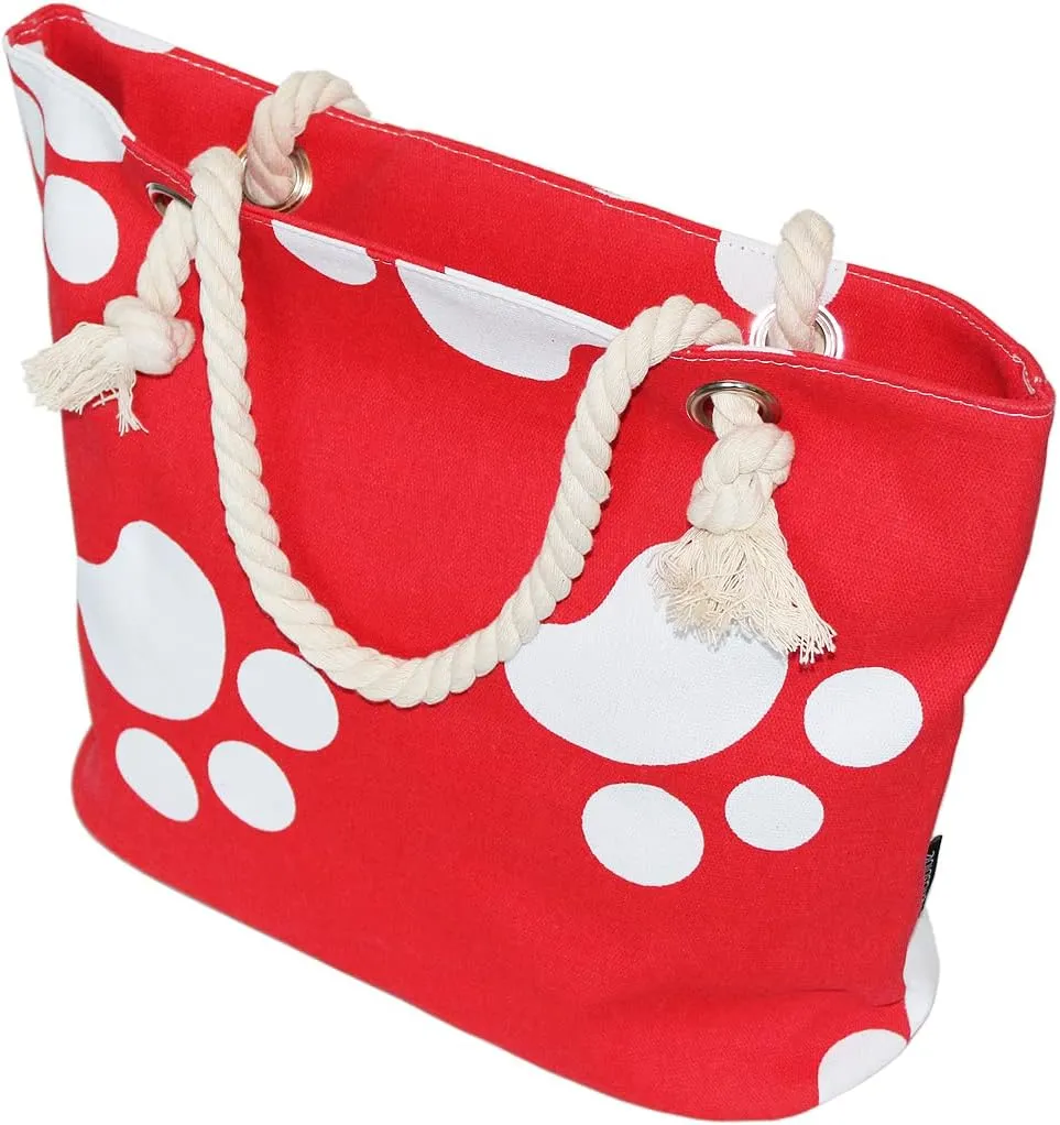 Premium Dog Cat Puppy Kitty Animal Paws Print Canvas Tote Shoulder Bag Handbag