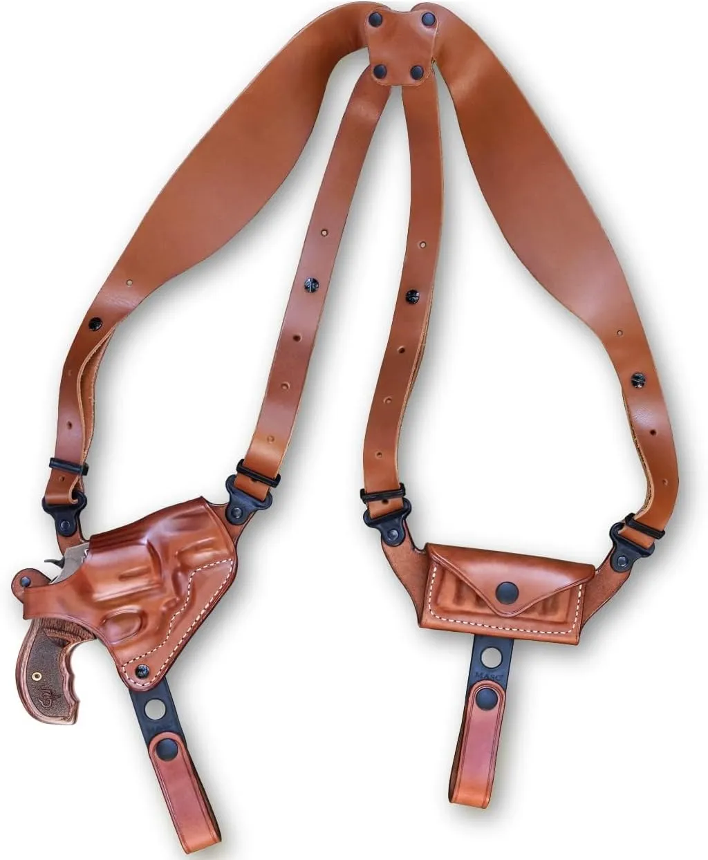 Premium Leather Horizontal Shoulder Holster System with Bullet Carrier for S&W Performance Center Mod. 627 357 Mag 8 Shot 2-5/8" Barrel Unfluted Cylinder, Right Hand Draw, Brown Color #1489#