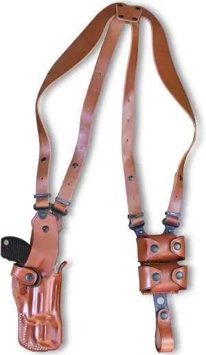 Premium Leather Vertical Shoulder Holster System with Double Speed Loader, for Colt Detective Special .38 Special 2" Barrel, Right Hand Draw, Brown Color #1437#