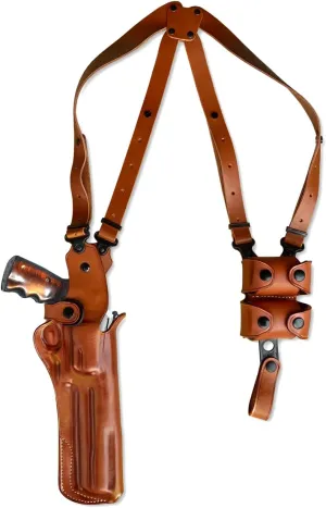 Premium Leather Vertical Shoulder Holster System with Double Speed Loader Pouch, Fits S&W Model 686 Plus 357 Magnum 7-Shot 6" Barrel, Right Hand Draw, Brown Color #1511#