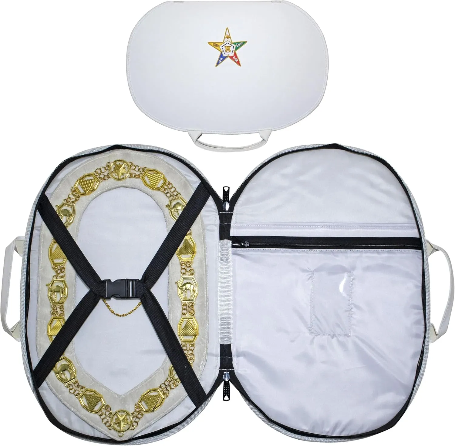 Premium Masonic OES Chain Collar Case White Leather (Improved Design), Freemason Carrying Bag