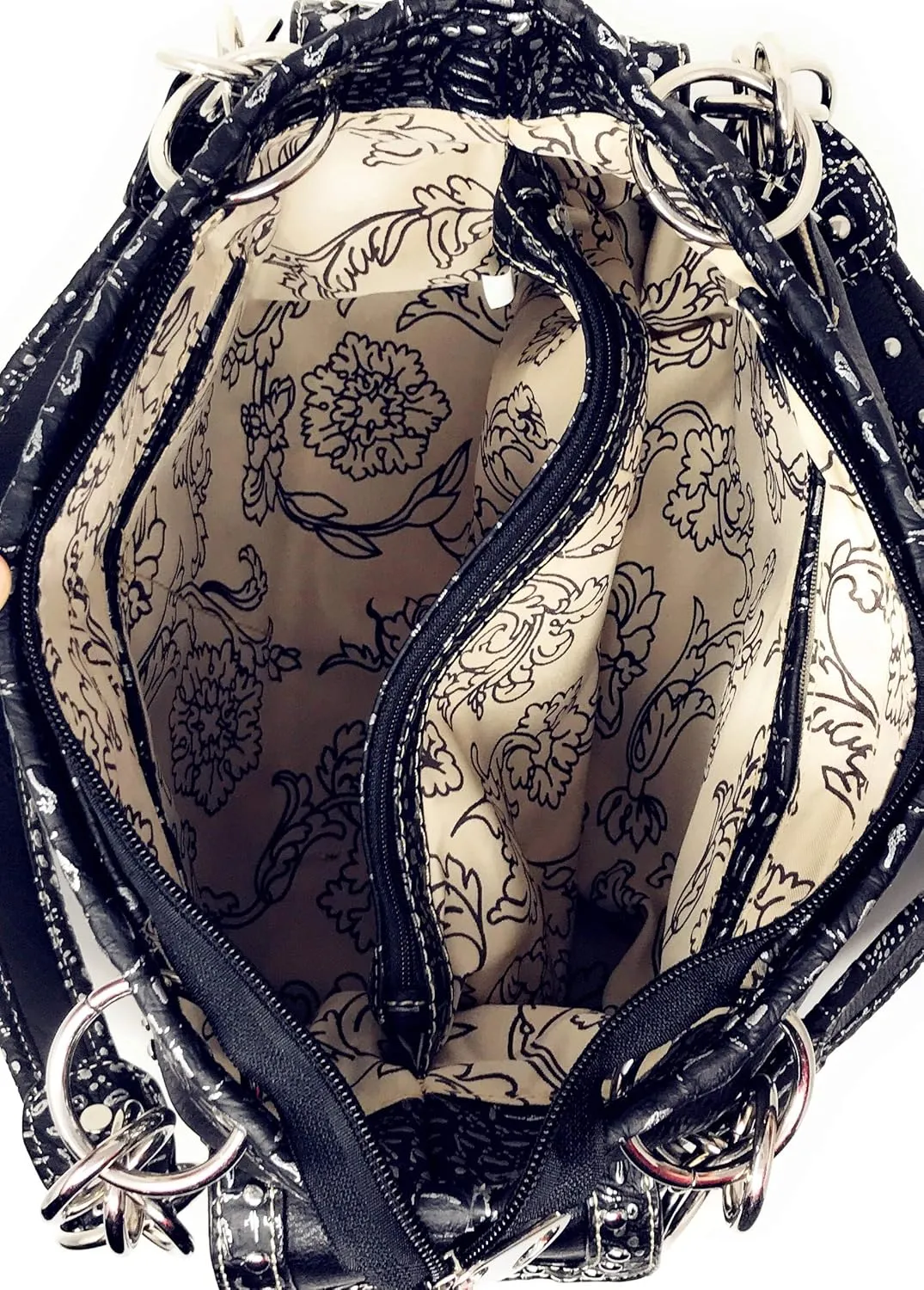 Premium Western Rhinestone Concealed Carry Buckle Floral Womens Shoulder Handbag Purse in Multi Color