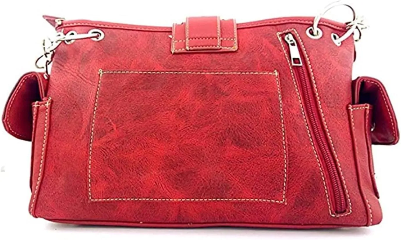 Premium Western Rhinestone Concealed Carry Buckle Floral Womens Shoulder Handbag Purse in Multi Color