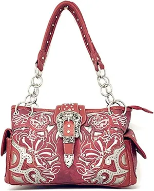 Premium Western Rhinestone Concealed Carry Buckle Floral Womens Shoulder Handbag Purse in Multi Color