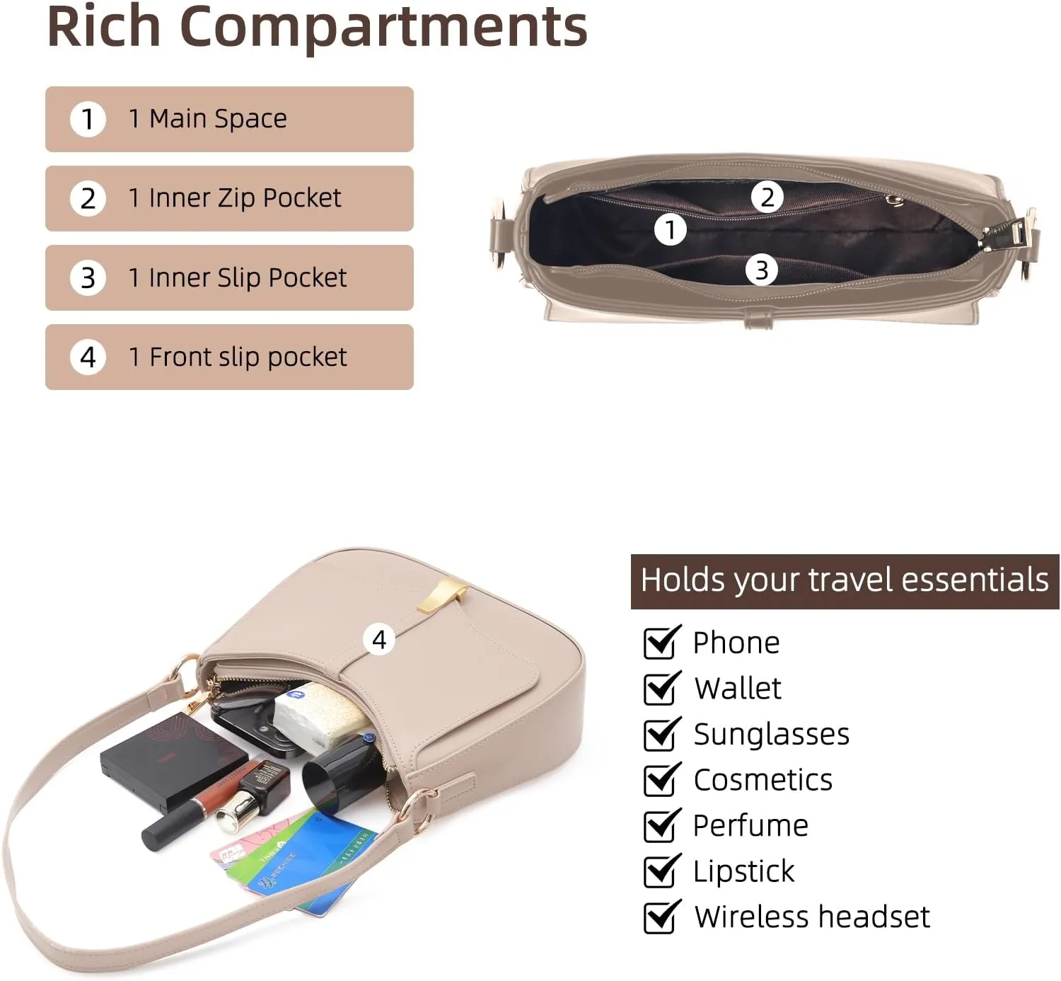 Prettyzys Crescent Shoulder Bag for Women, Vintage Retro Vegan Leather Clutch Tote Handbags Crossbody Bags Handbag for Women