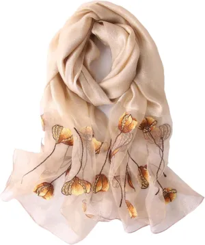 Purple Silk Scarf and Shawl - Elegant Embroidered scarves for Women Floral Pashmina shawls and wraps for weddings