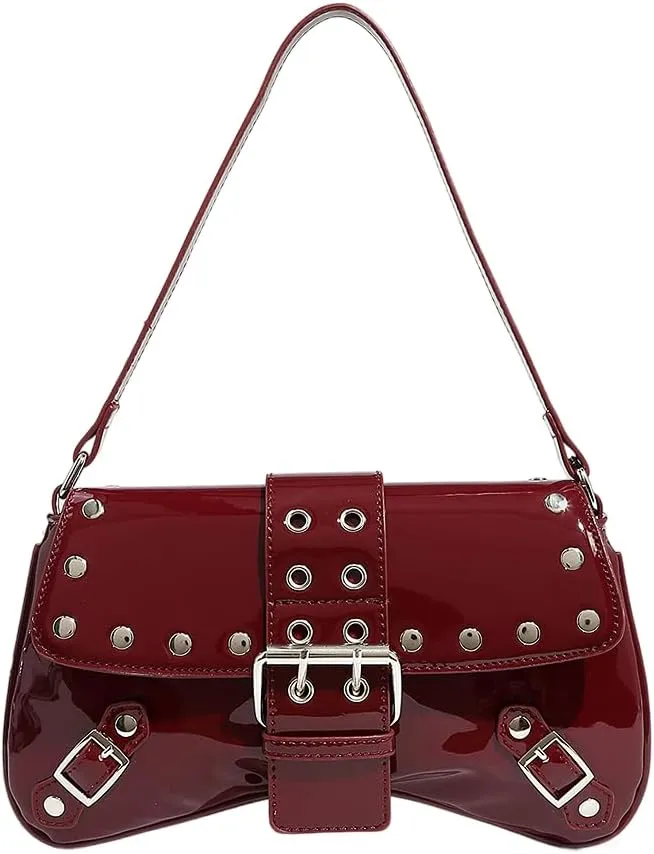 Purses for Women PU Leather Rivet Punk Hobo Purse Shoulder Bag Cute Studded Purse Womens Small Goth Bag