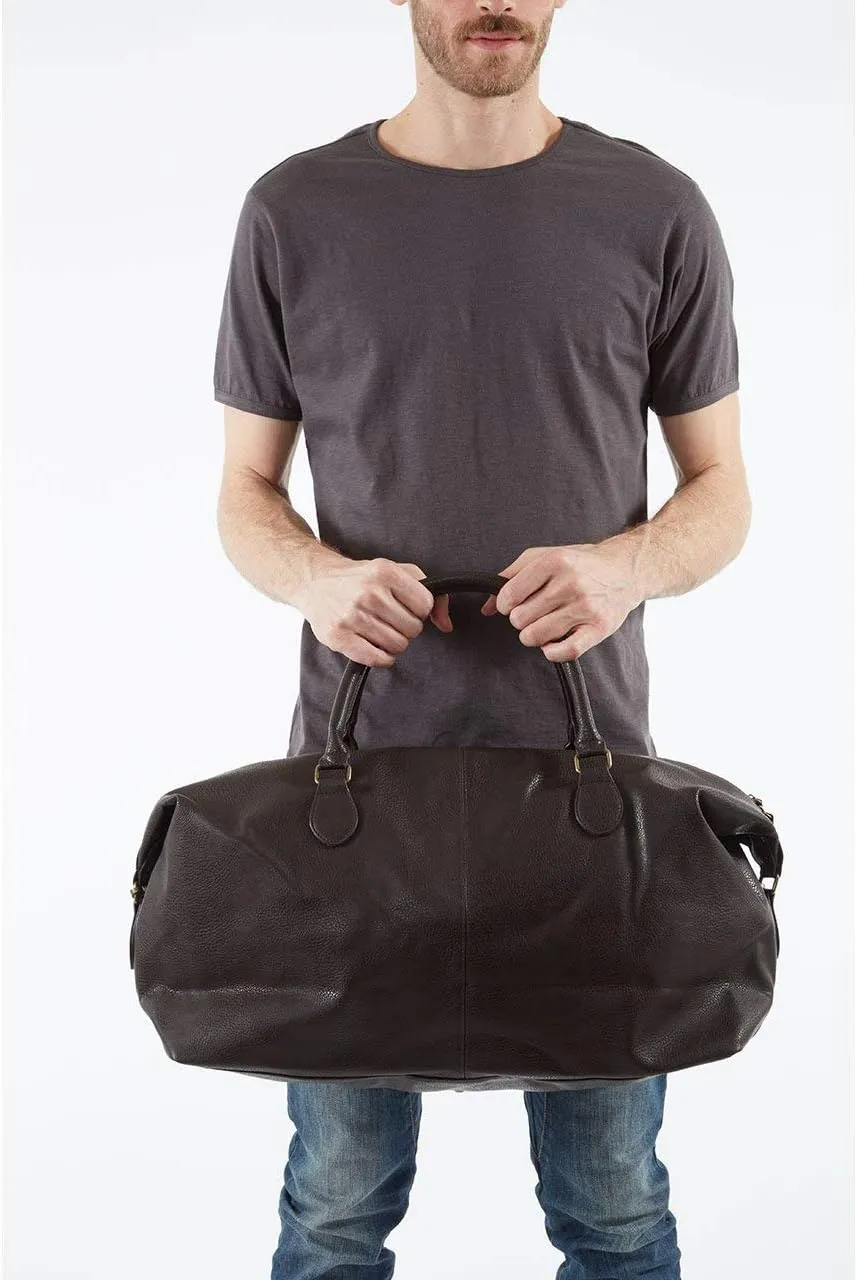 PX Mens Pebbled Vegan Leather Weekend Getaway Duffel Bag Brown