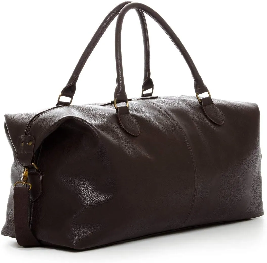 PX Mens Pebbled Vegan Leather Weekend Getaway Duffel Bag Brown