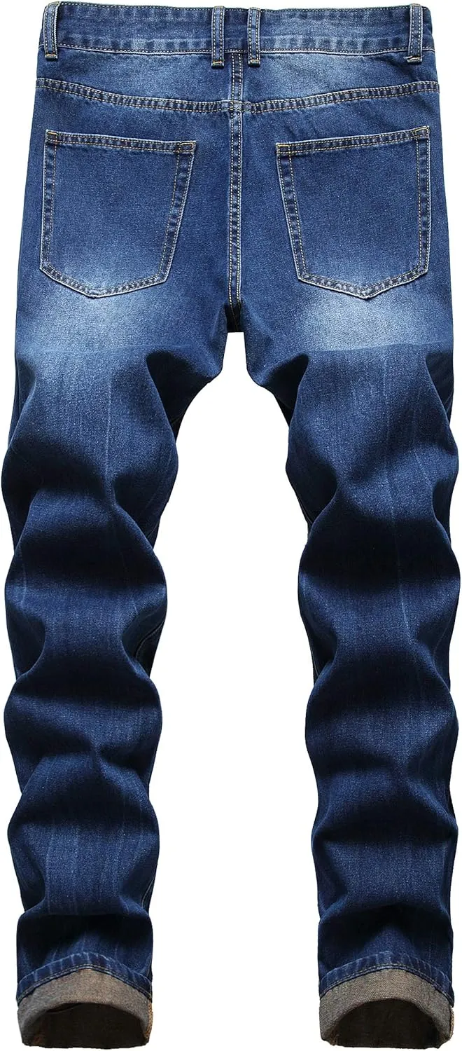 QIMYUM Mens Ripped Jeans, Distressed Destroyed Slim Fit Straight Leg Denim Pants