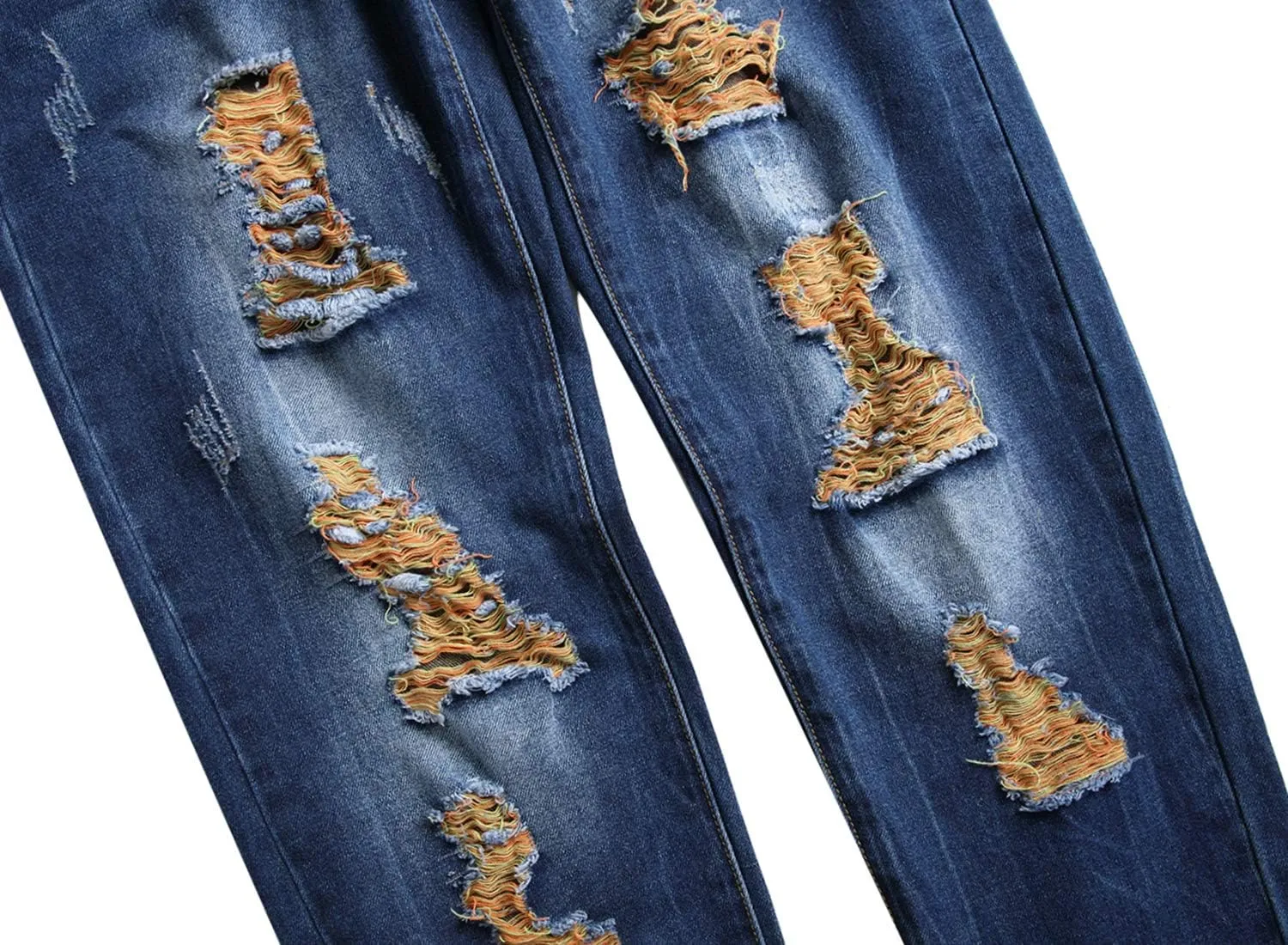 QIMYUM Mens Ripped Jeans, Distressed Destroyed Slim Fit Straight Leg Denim Pants