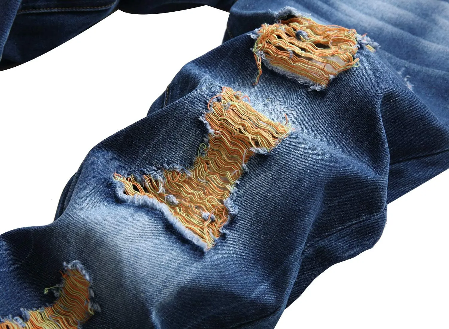 QIMYUM Mens Ripped Jeans, Distressed Destroyed Slim Fit Straight Leg Denim Pants