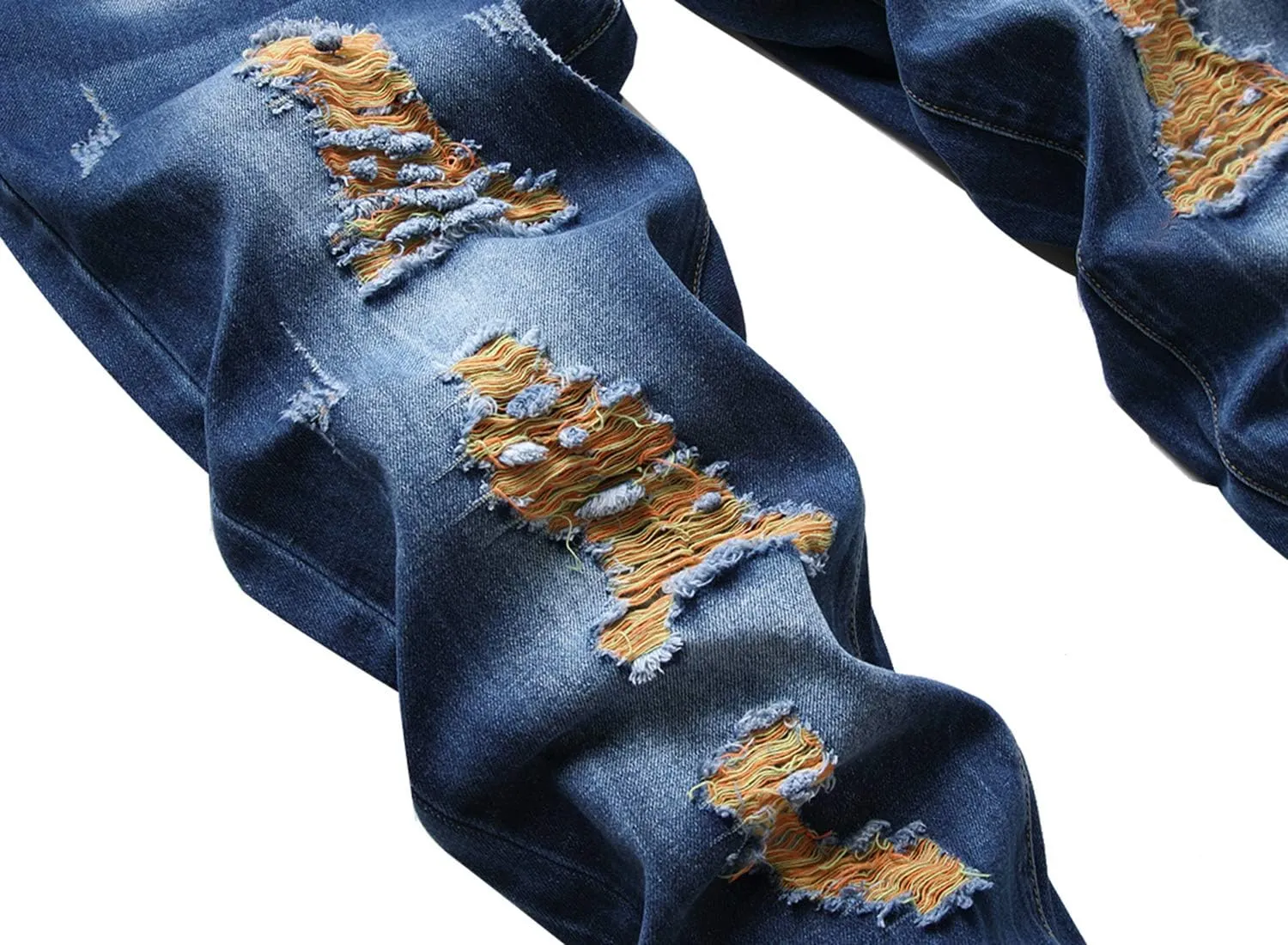 QIMYUM Mens Ripped Jeans, Distressed Destroyed Slim Fit Straight Leg Denim Pants
