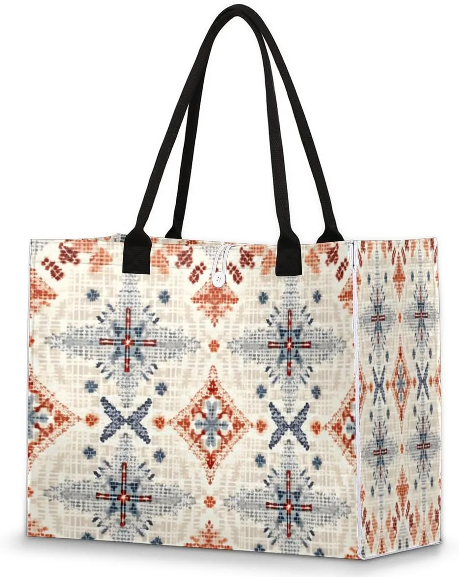 QsirBC Abstractions Decor Design Tote Bag for Women Shoulder Bags with Pockets Handbags Purses Large Totes