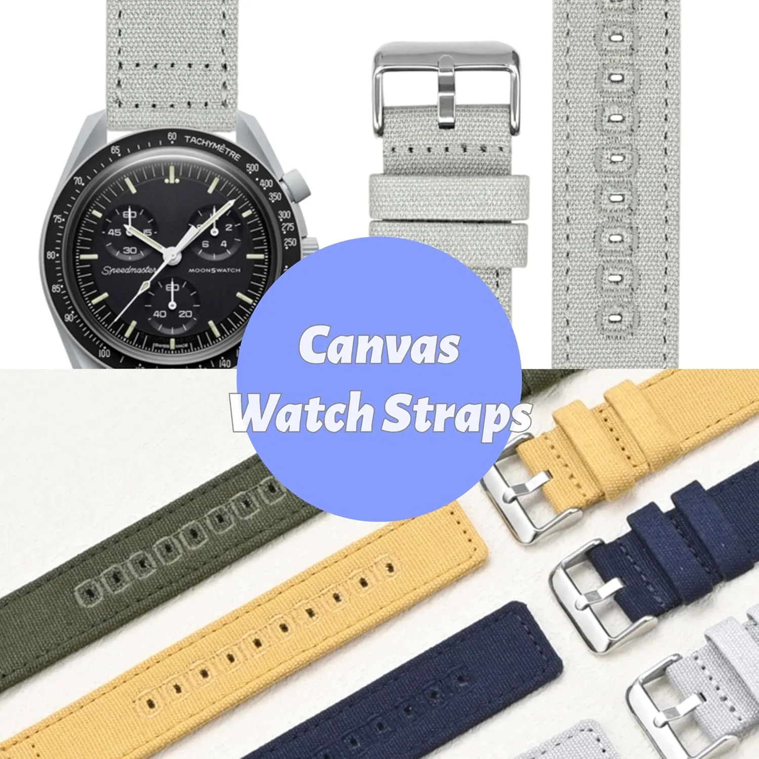 Quick Release Canvas Straps For Omega Watches, Replacement Canvas Nylon Watch Band For Breitling Watches, Canvas Watch Band 18mm, 19mm, 20mm, 22mm,24mm