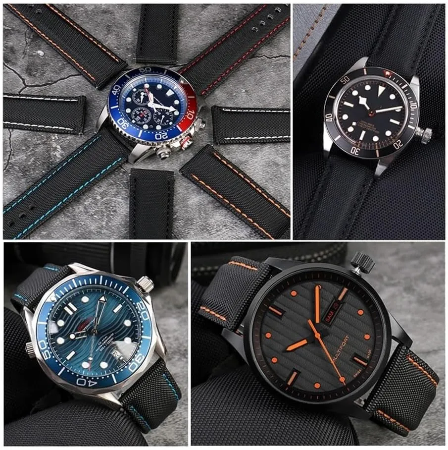 Quick release soft WatchBand Fit for Mido Fit for Seiko Fit for Omega 20mm 21mm 22mm Nylon Leather Watch Strap Diving Men Canvas Bracelet