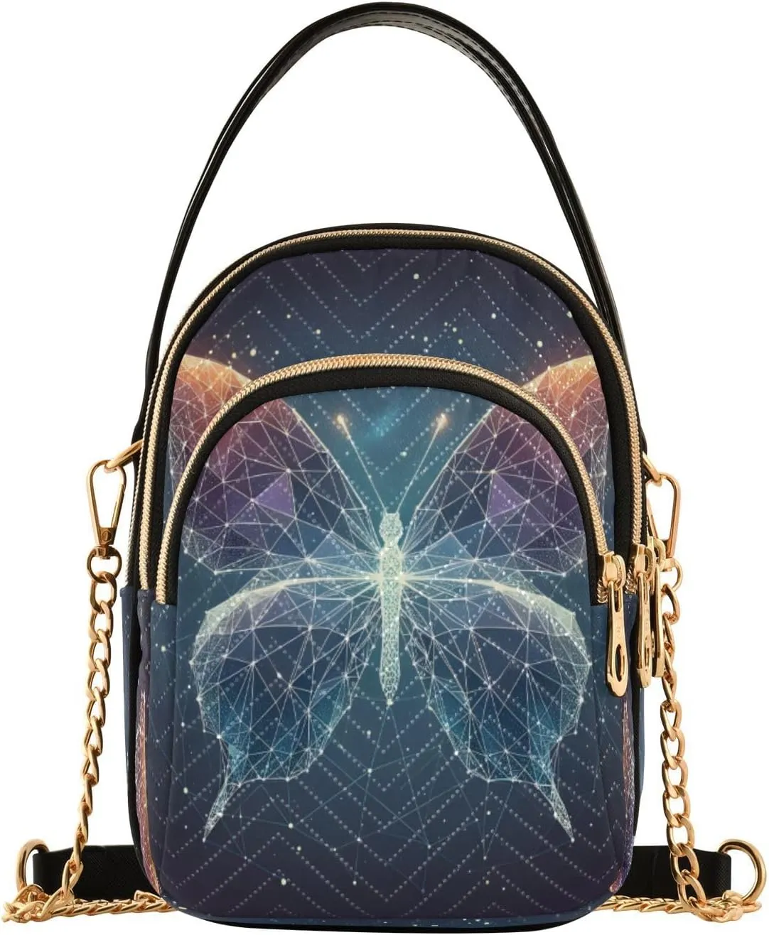 Quilted Crossbody Bags for Women,Butterflies Are Composed Of Polygons Women's Crossbody Handbags Small Travel Purses Phone Bag