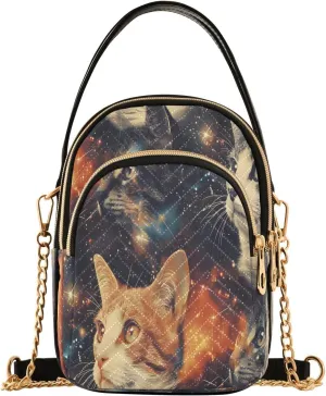 Quilted Crossbody Bags for Women,Cats Nebula Background Women's Crossbody Handbags Small Travel Purses Phone Bag