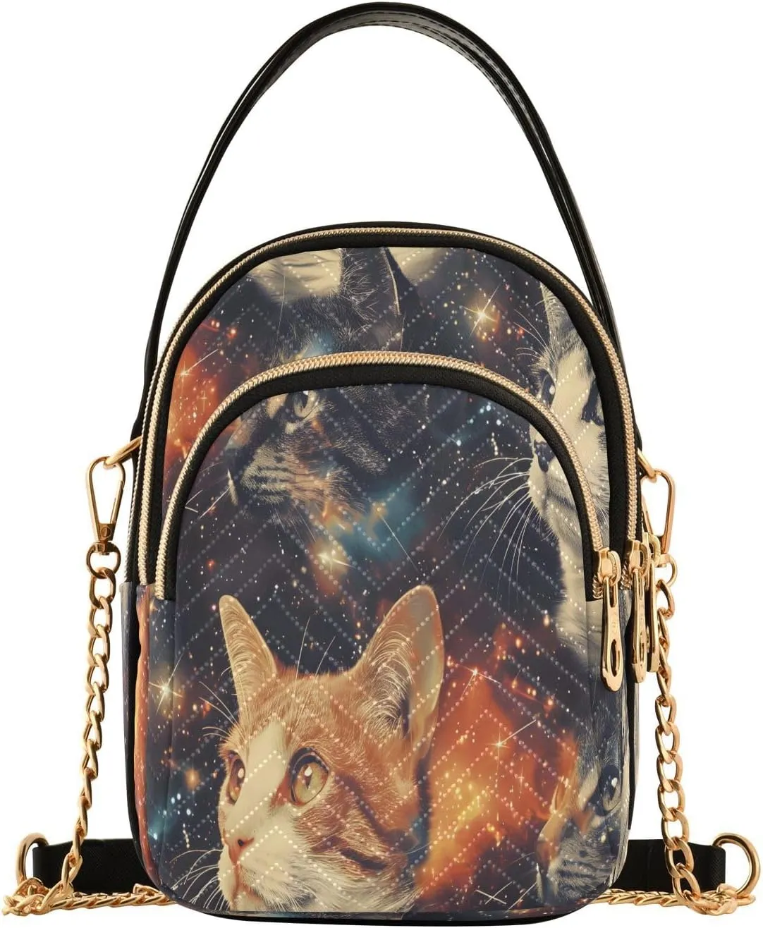 Quilted Crossbody Bags for Women,Cats Nebula Background Women's Crossbody Handbags Small Travel Purses Phone Bag