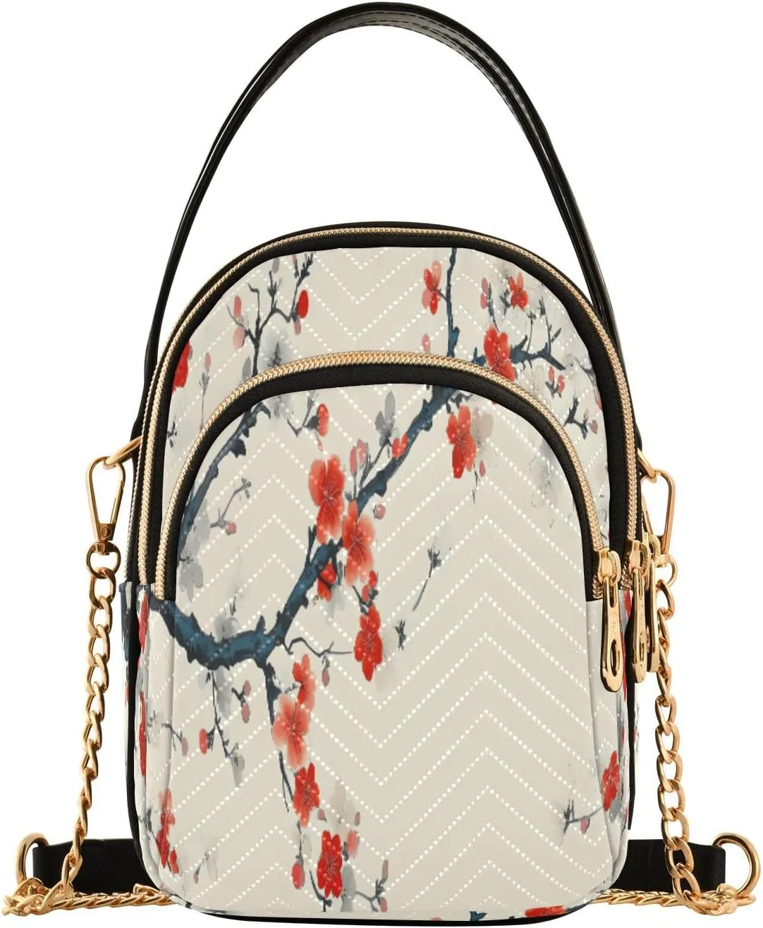 Quilted Crossbody Bags for Women,Chinese Art Cherry Blossom02 Women's Crossbody Handbags Small Travel Purses Phone Bag