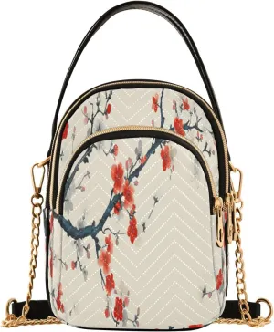 Quilted Crossbody Bags for Women,Chinese Art Cherry Blossom02 Women's Crossbody Handbags Small Travel Purses Phone Bag