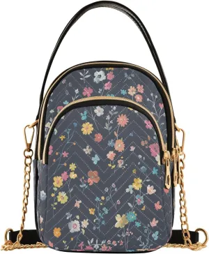 Quilted Crossbody Bags for Women,Hope Blooms Teal Flowers Women's Crossbody Handbags Small Travel Purses Phone Bag