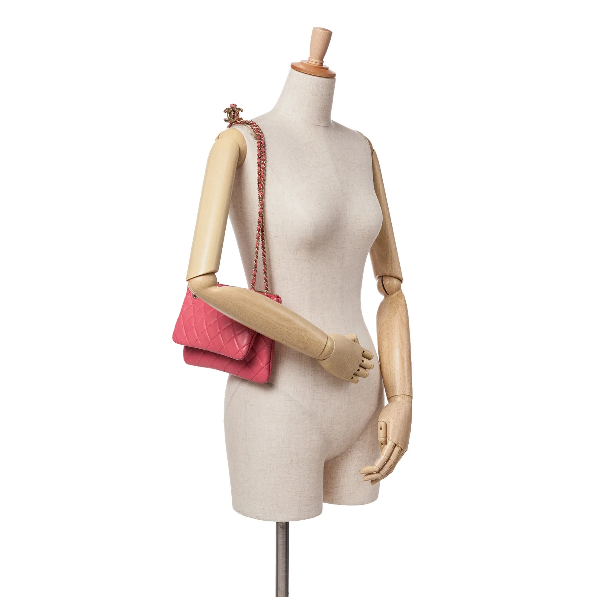 Quilted Lambskin Double Case with Chain