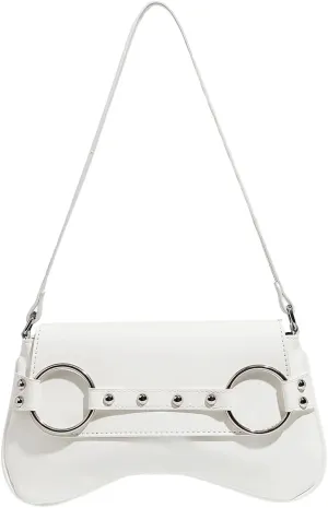 QWINEE Women's Metal Studded Shoulder Handbag Flap Magnet Faux Leather Underarm Purse