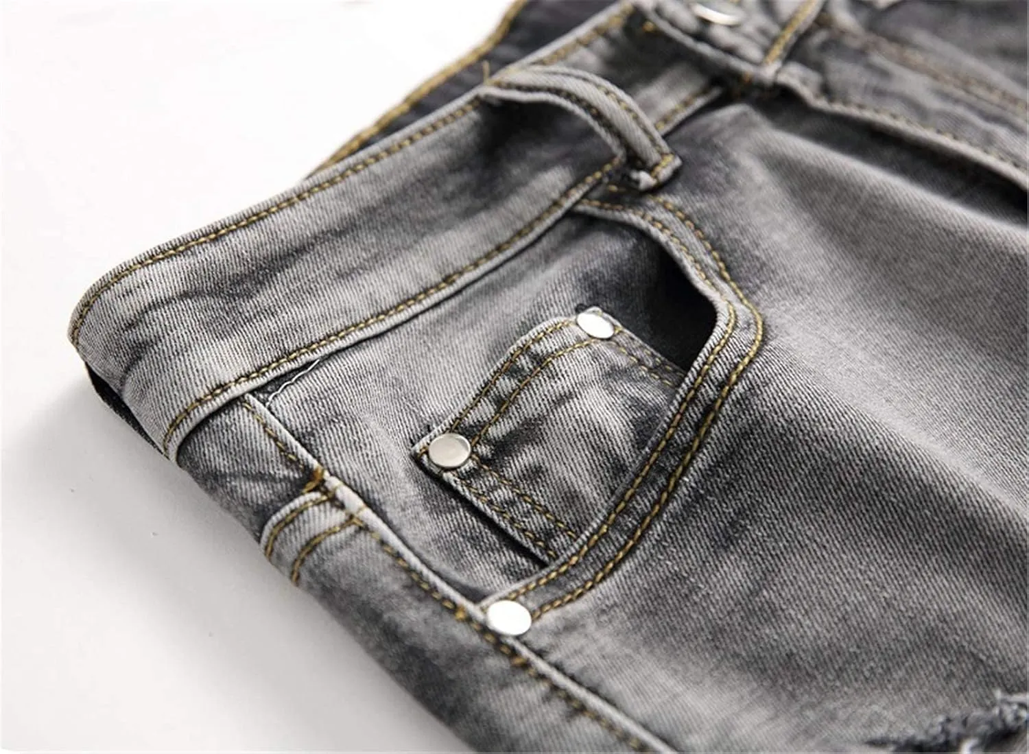 QZH.DUAO Men's Ripped Denim Shorts & Jeans Summer Casual Classic Straight Distressed Ripped Short Jeans