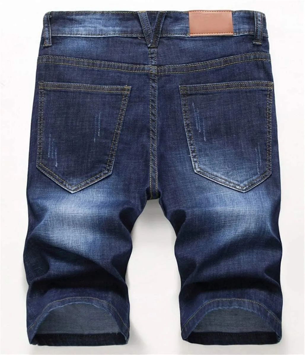 QZH.DUAO Men's Ripped Denim Shorts & Jeans Summer Casual Classic Straight Distressed Ripped Short Jeans