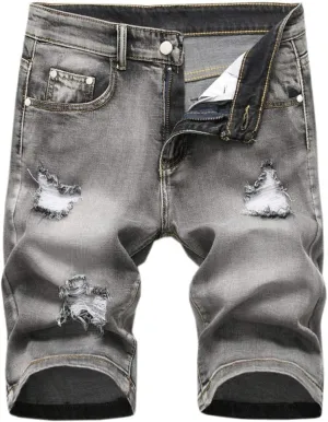 QZH.DUAO Men's Ripped Denim Shorts & Jeans Summer Casual Classic Straight Distressed Ripped Short Jeans