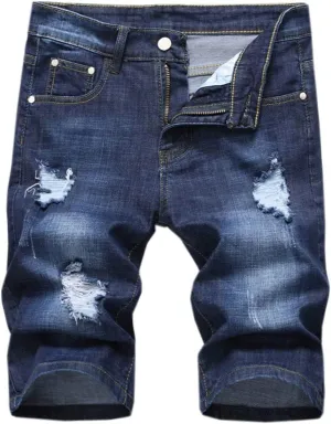 QZH.DUAO Men's Ripped Denim Shorts & Jeans Summer Casual Classic Straight Distressed Ripped Short Jeans