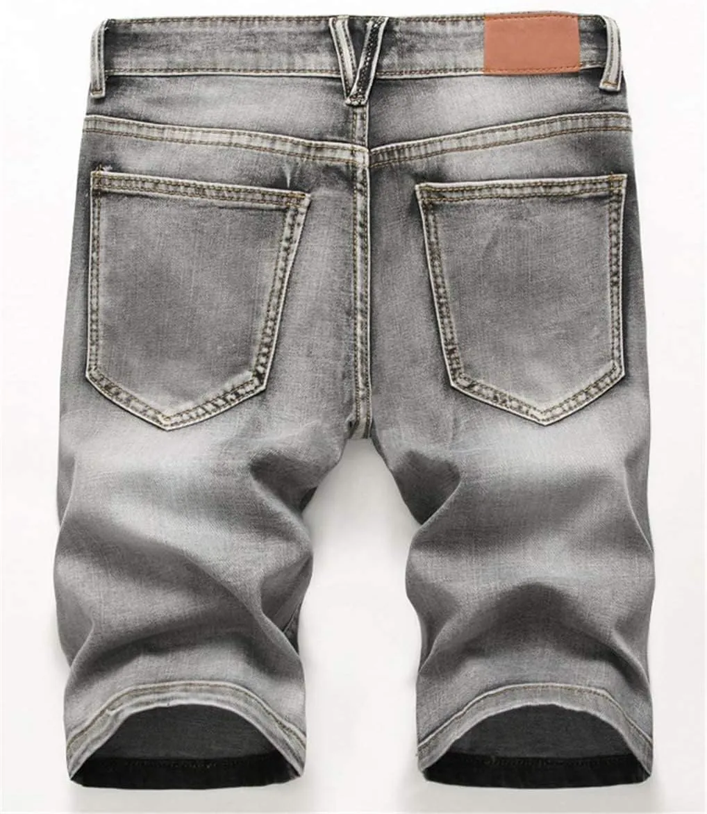 QZH.DUAO Men's Ripped Denim Shorts & Jeans Summer Casual Classic Straight Distressed Ripped Short Jeans
