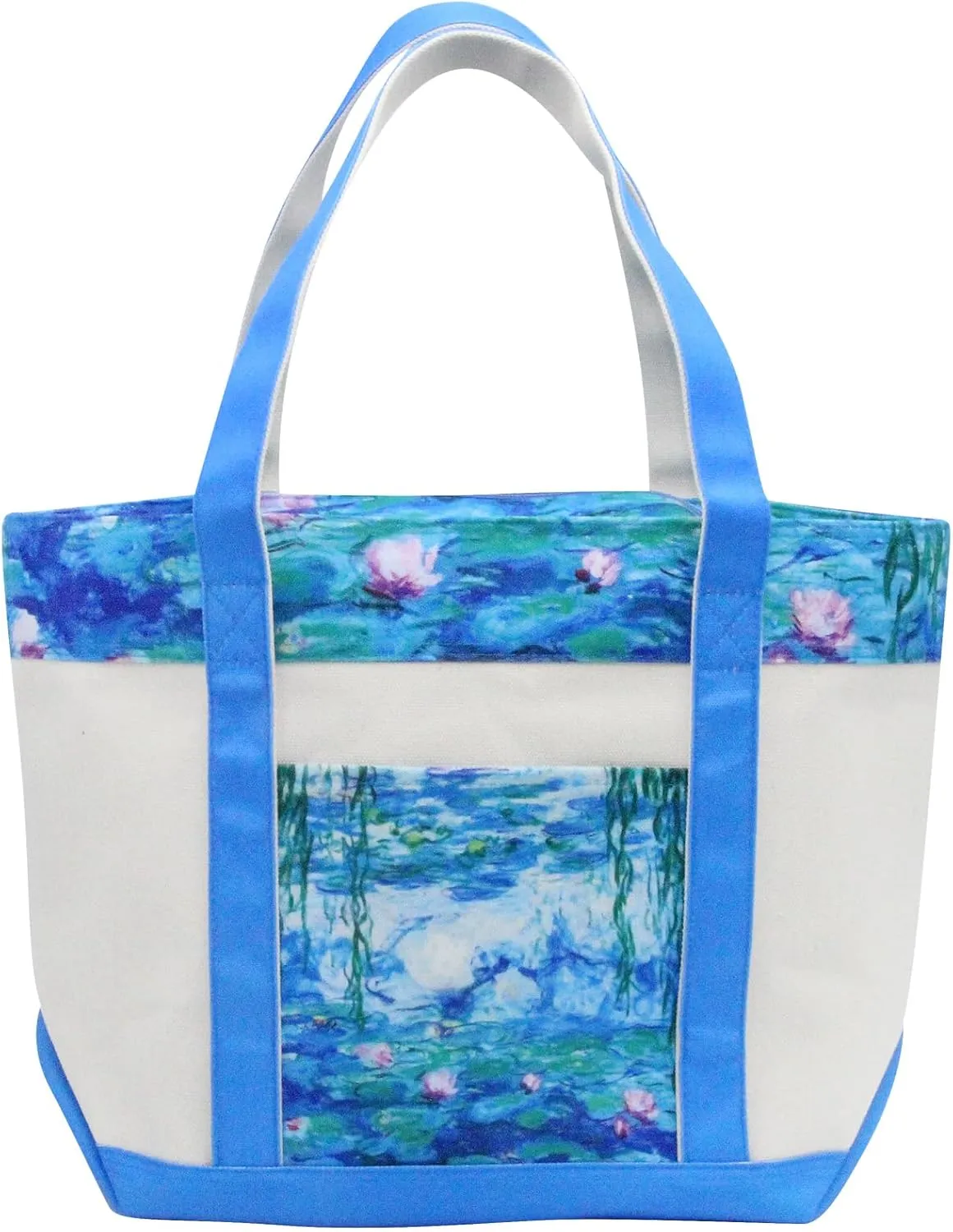 RainCaper Fine Art Large Cotton Canvas Tote Bag Roomy Heavy Duty Sturdy Boat Bag Zippered Top Lots of Pockets Shoulder Straps