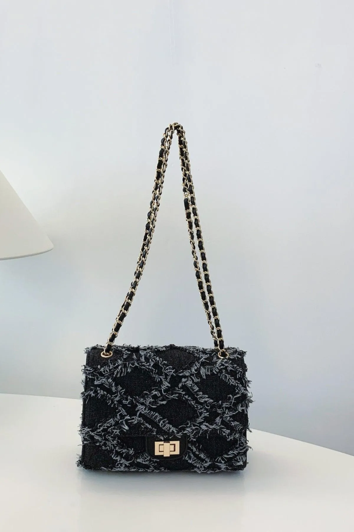 Raw Hem Denim Crossbody Bag