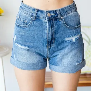 Reach For Me Distressed Roll Up Denim Shorts